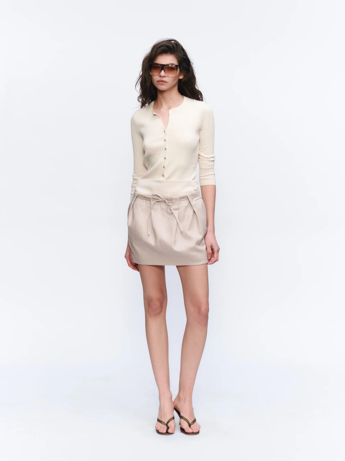 Drawstring Bubble Mini Skirt — full look