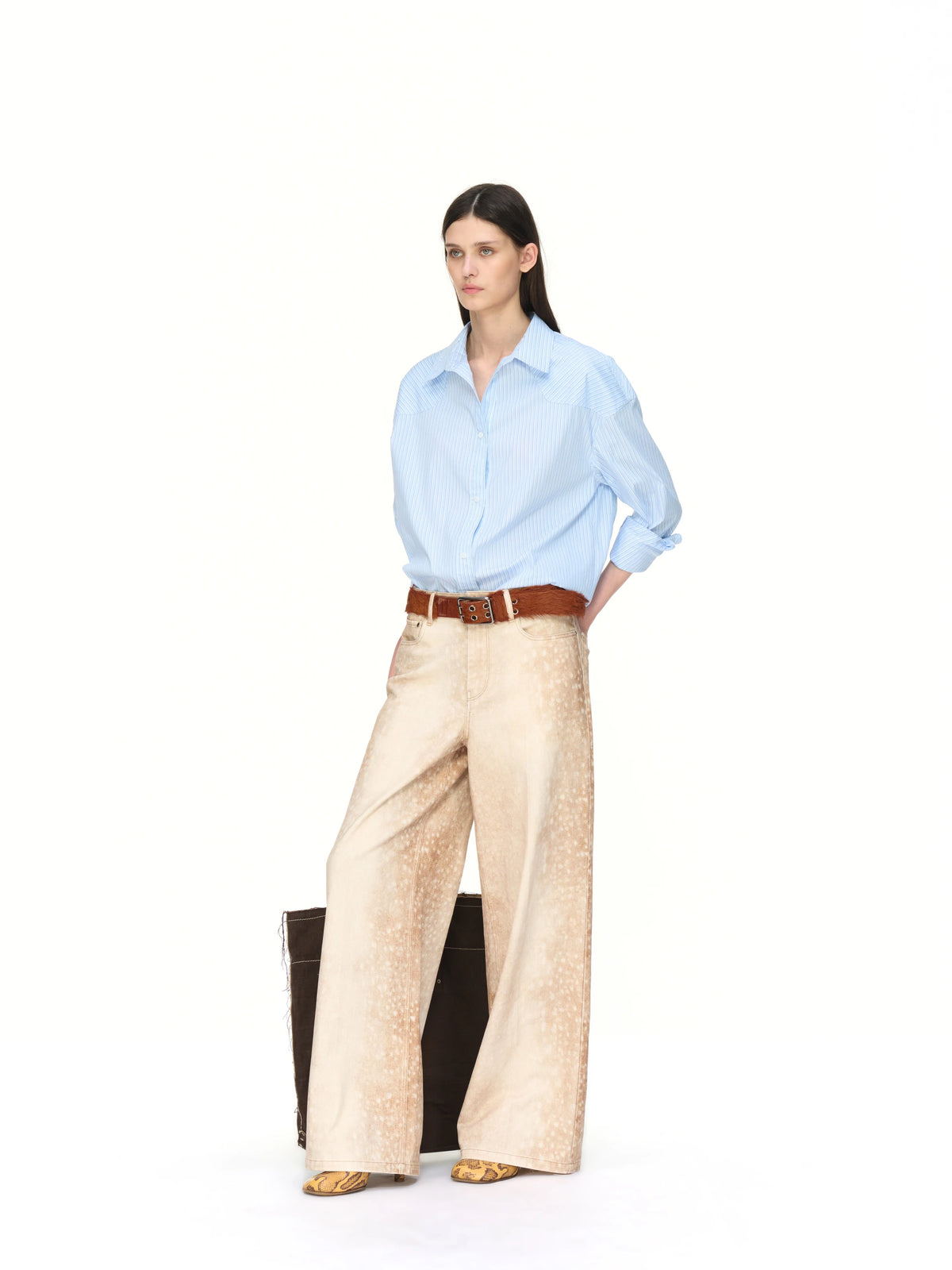 Embroidered Blue Stripe Shirt — full look
