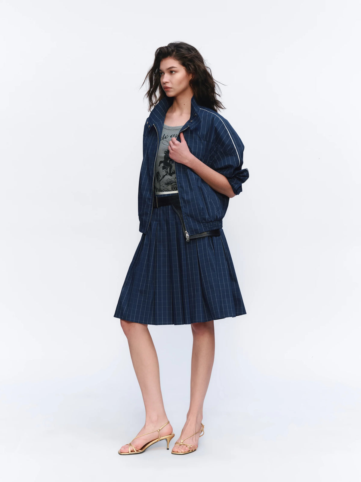 Asymmetric Checked Pleated Mini Skirt - styling look