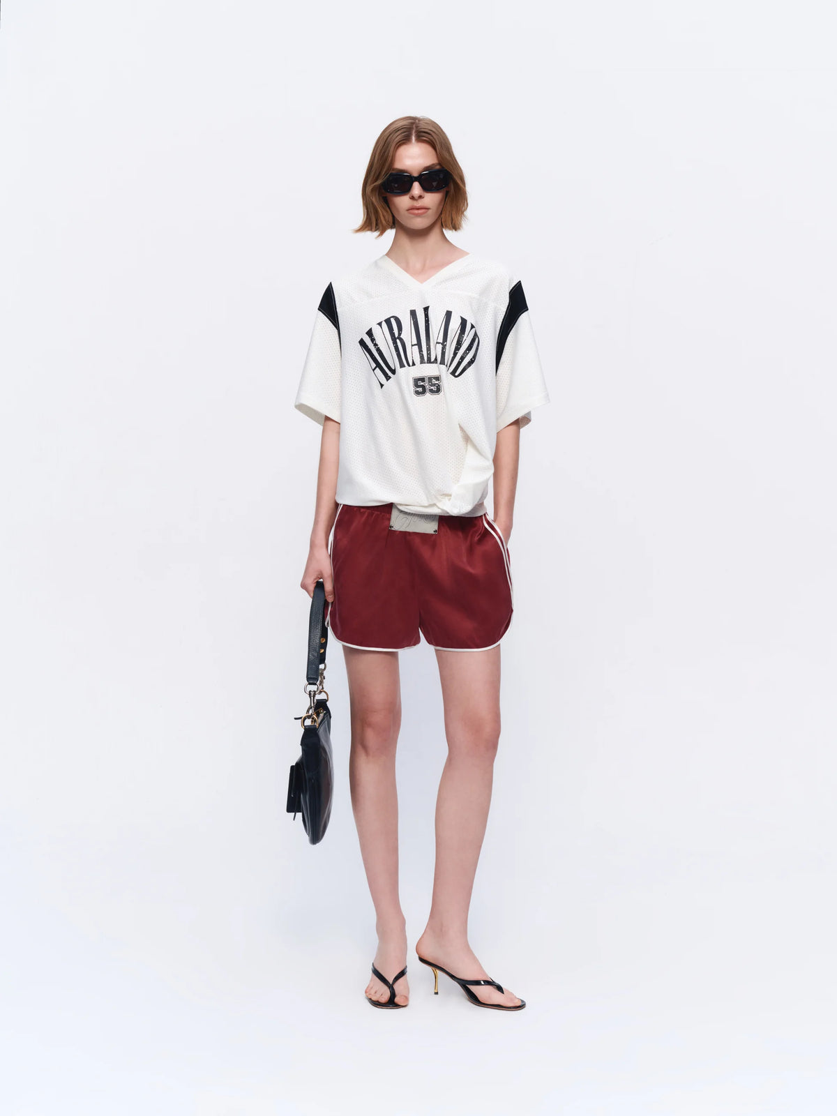 Embroidered Satin Sports Shorts - styling look