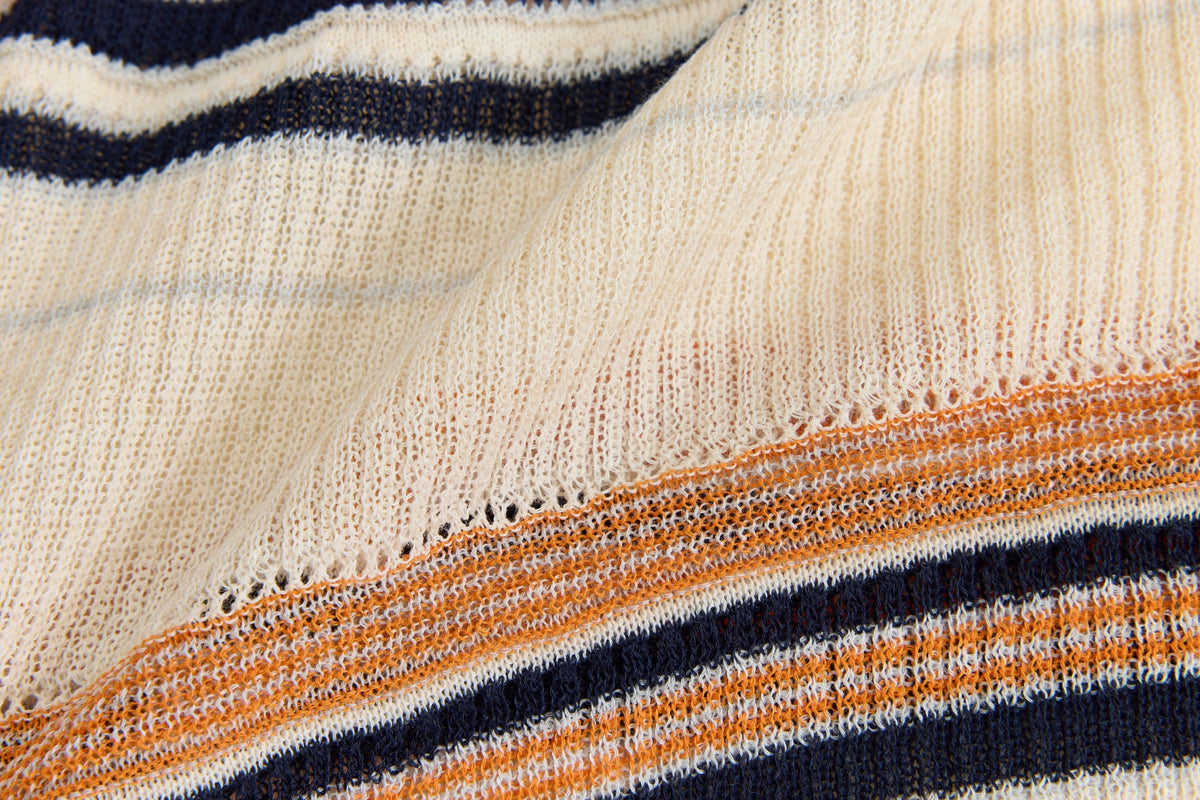 Contrast-Stripe V-Neck Polo Top — fabric or construction detail