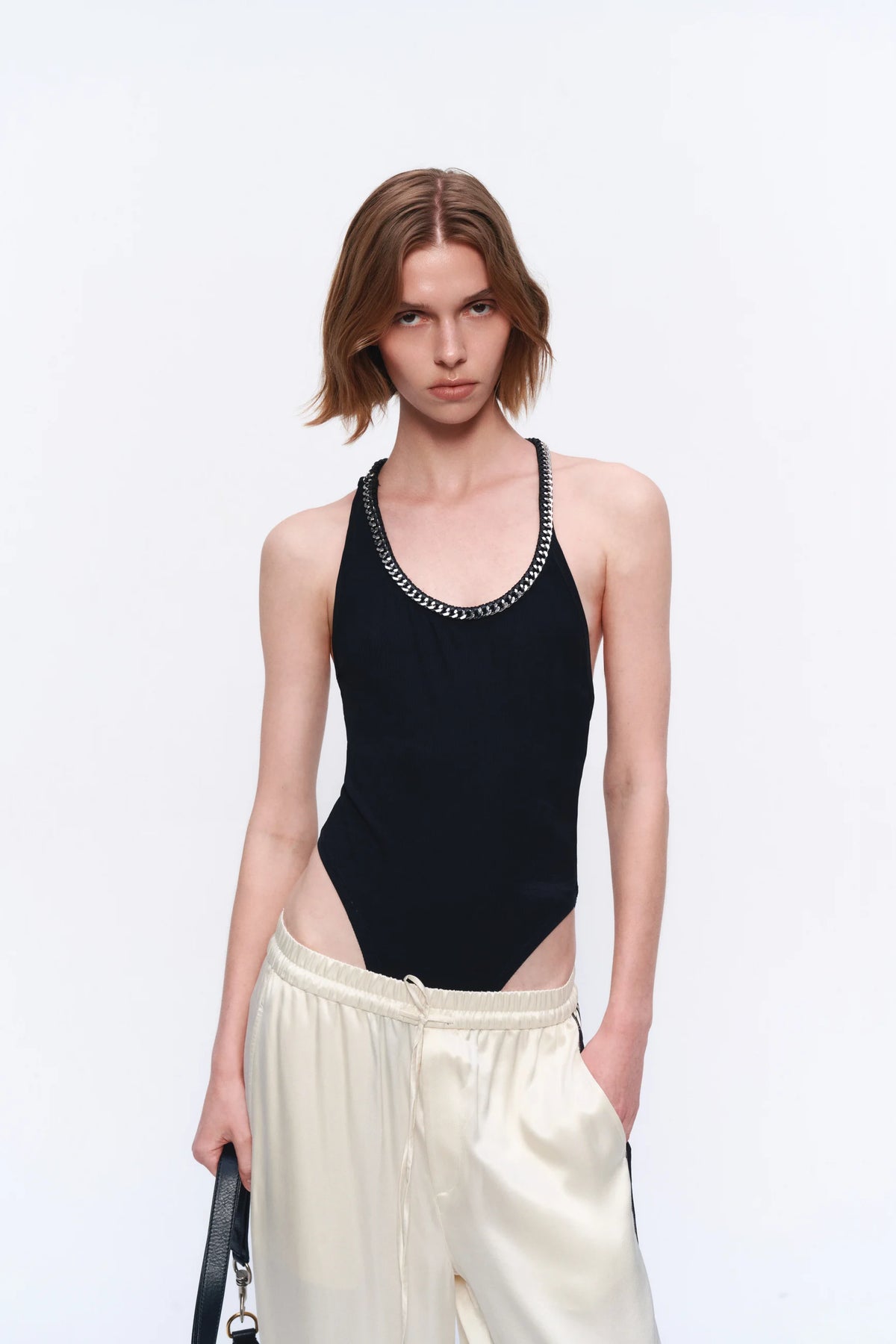 Chain-Trim Halter Bodysuit - styling look