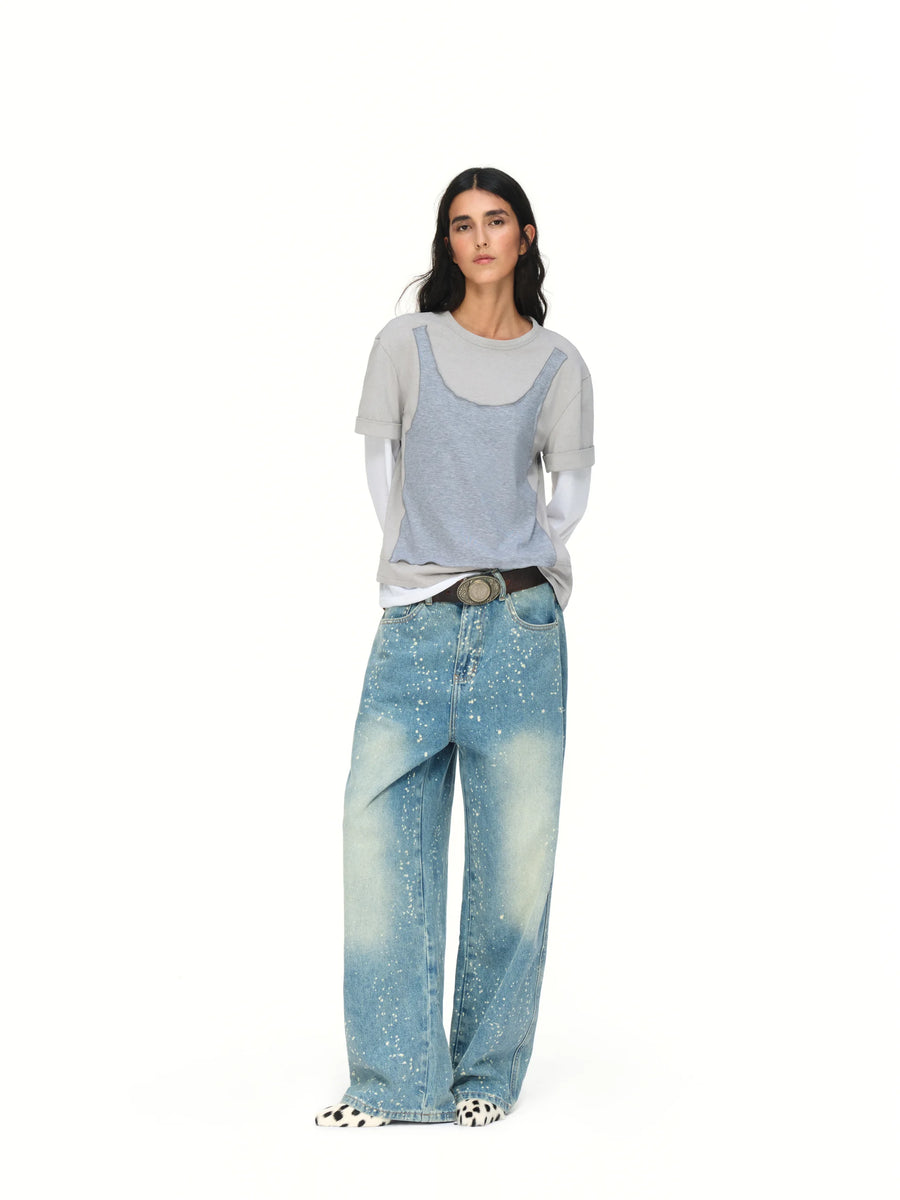 Splatter-Wash Wide-Leg Jeans - model photograph
