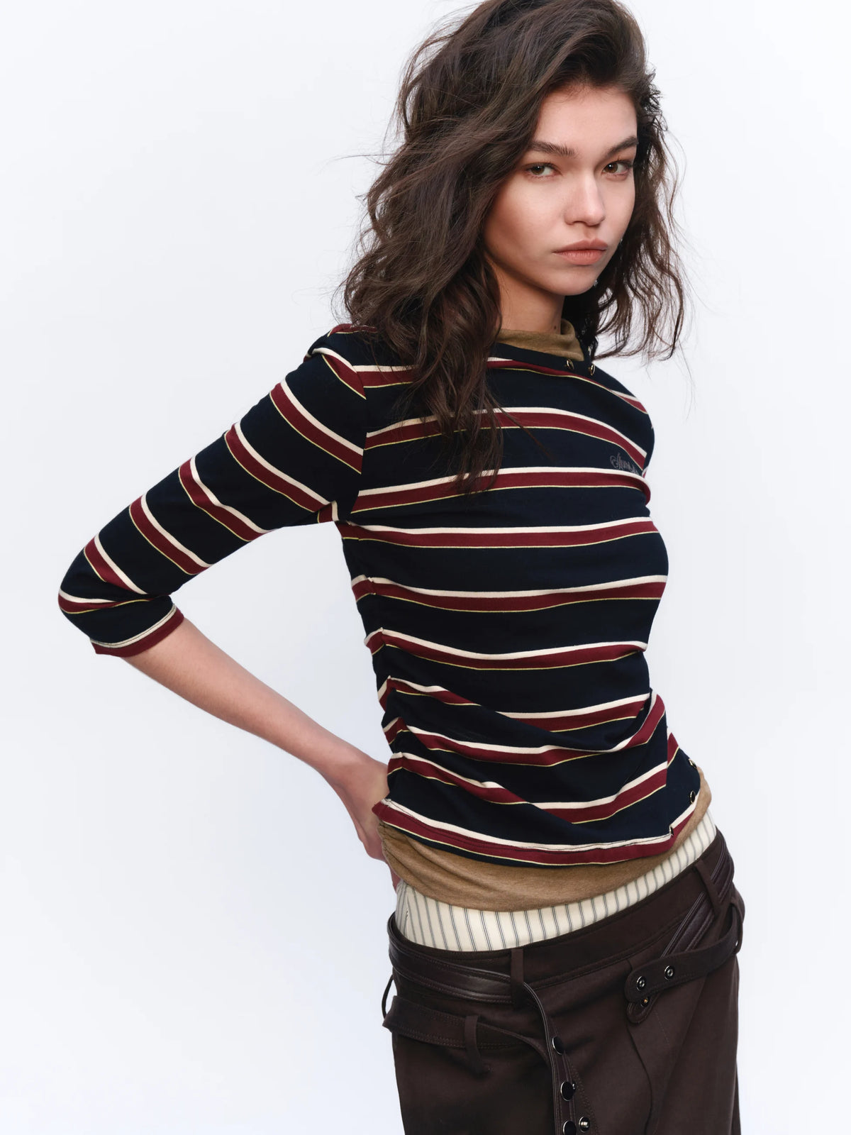 Embroidered Striped Knit Top - model photograph