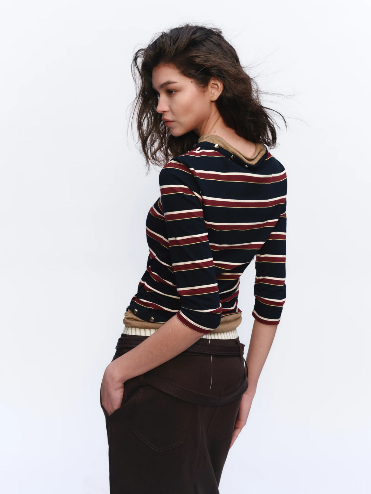 Embroidered Striped Knit Top - model photograph