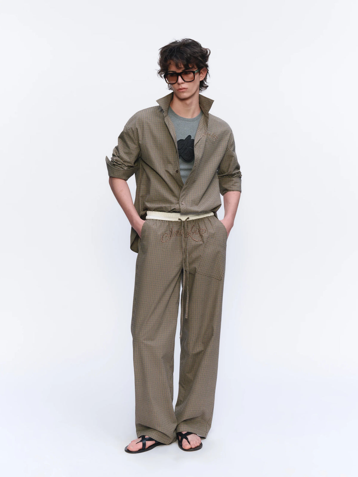 Embroidered Checked Wide-Leg Trousers - styling look