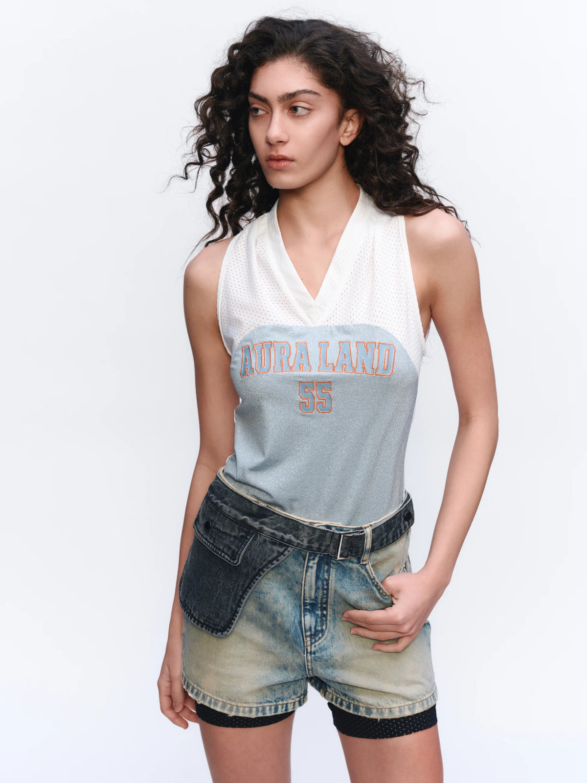 Graphic V-Neck Racerback Tank - model photograph 3
