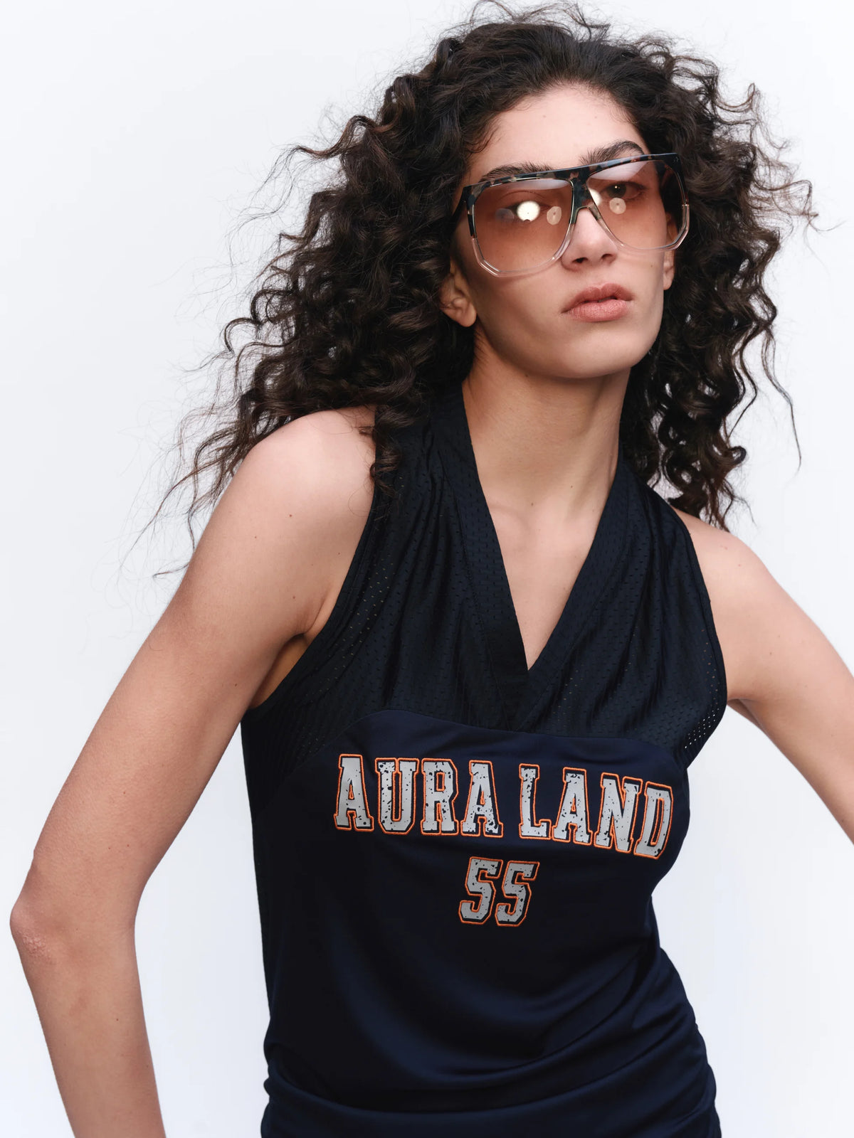 Graphic V-Neck Racerback Tank - model photograph 4