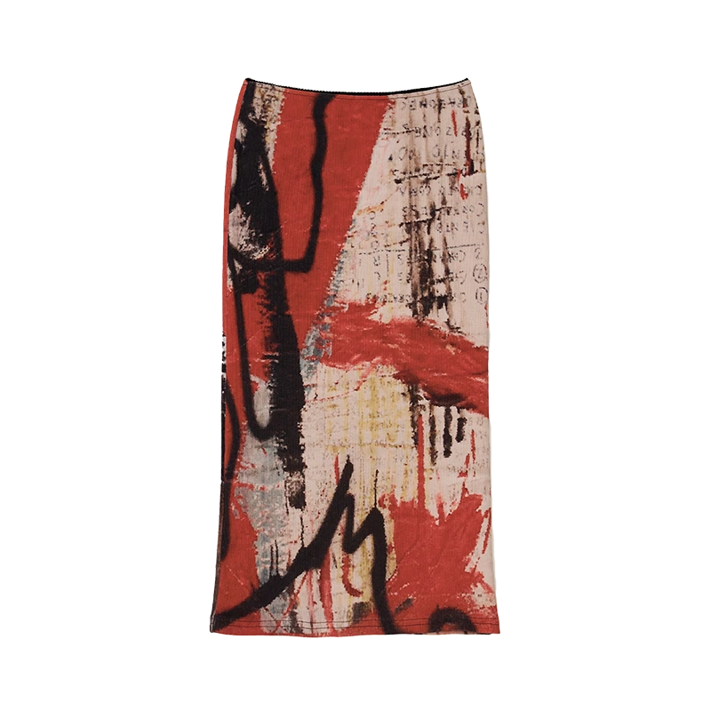 Graffiti-Print Lace-Waist Skirt — product still life