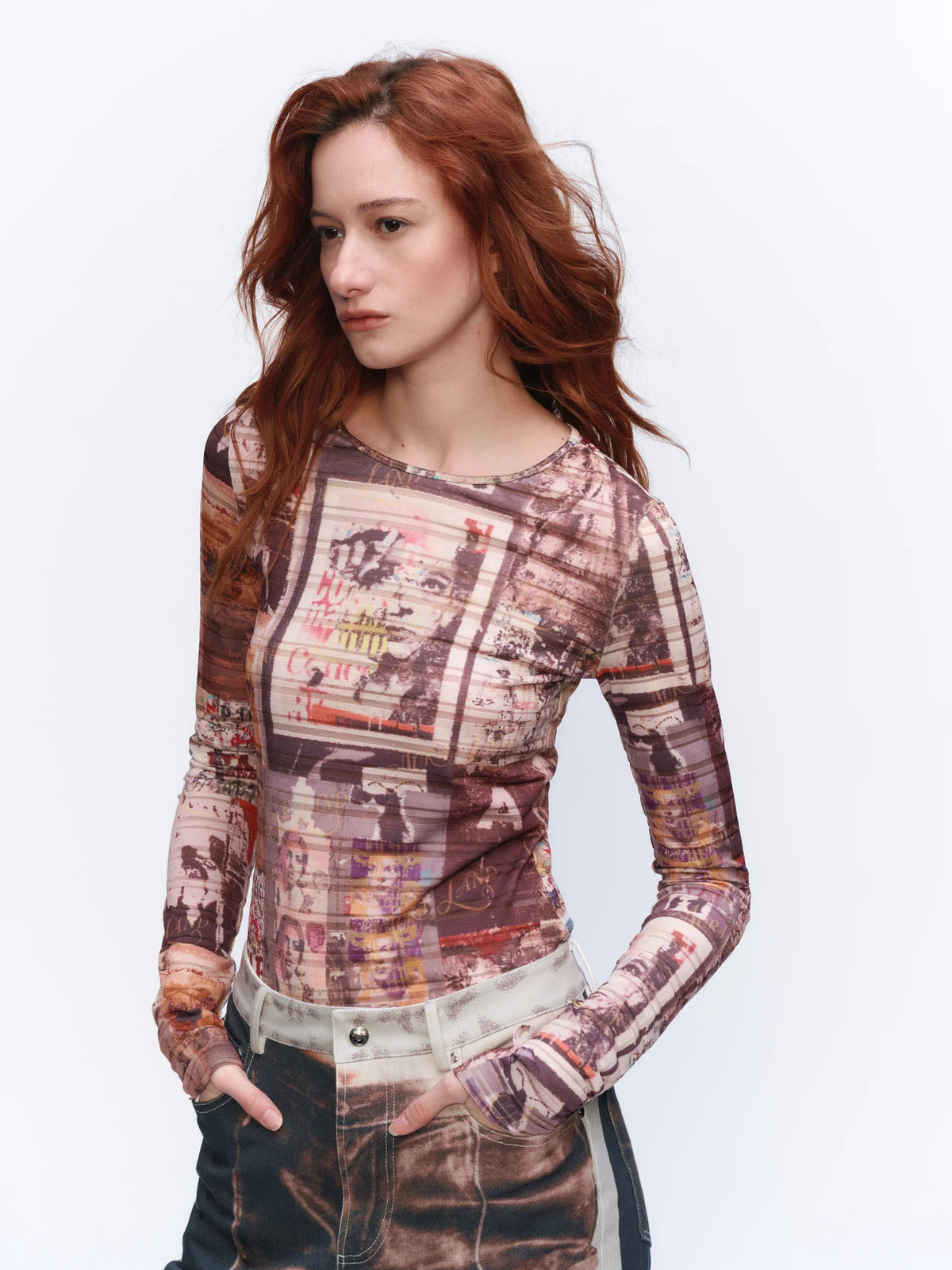 Graffiti-Print Long-Sleeve T-Shirt - model photograph