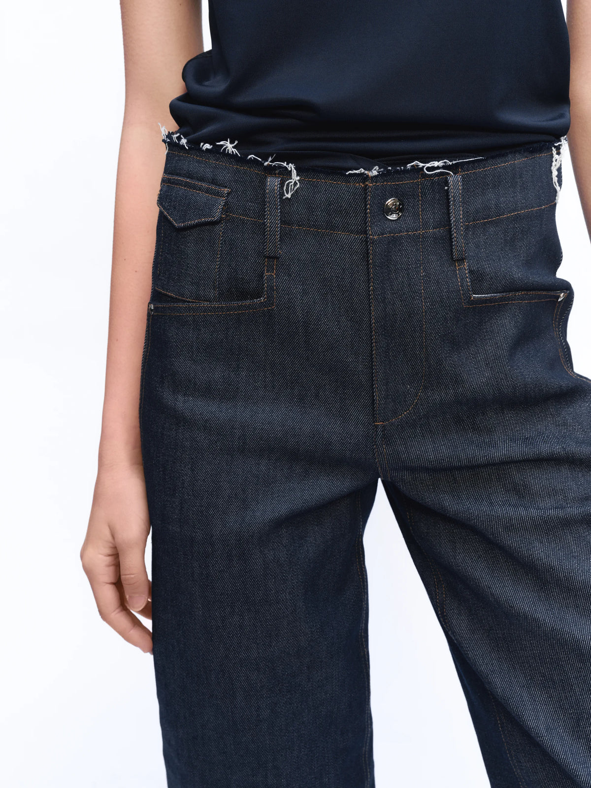 Drawstring-Hem Cropped Jeans - model photograph