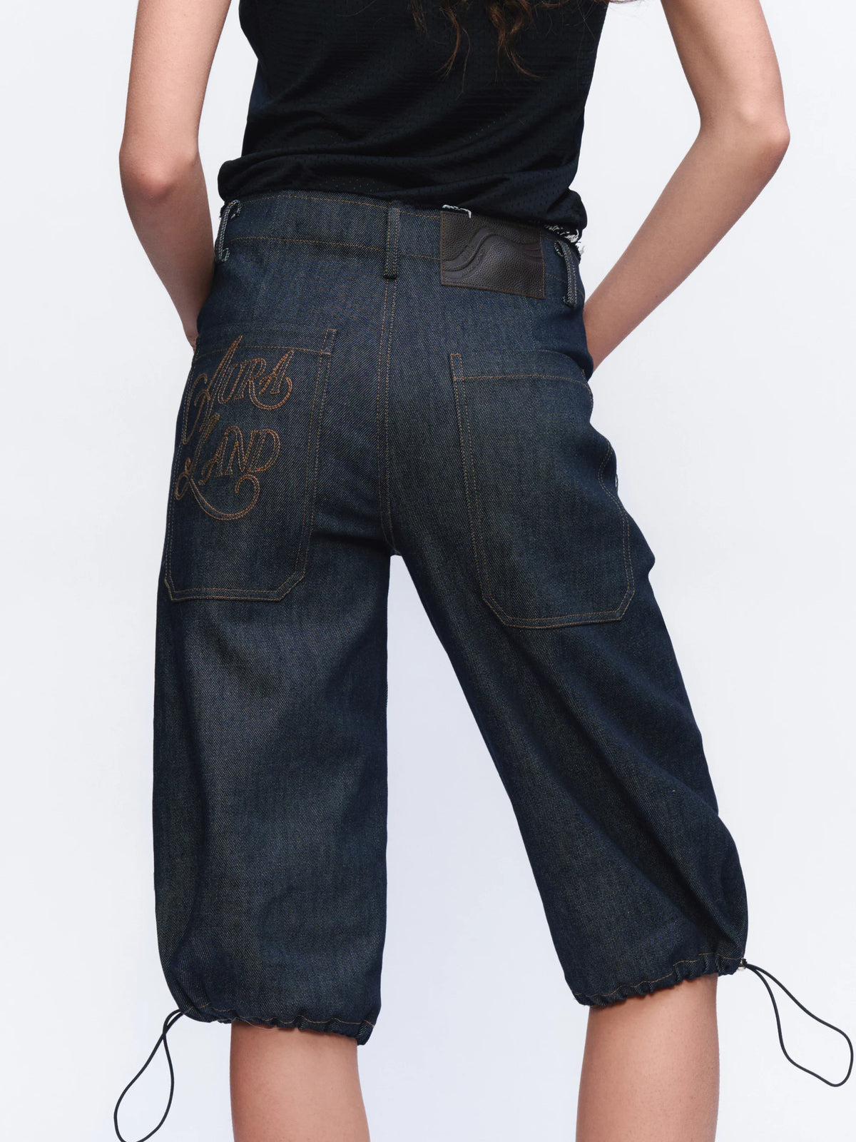 Drawstring-Hem Cropped Jeans - model photograph