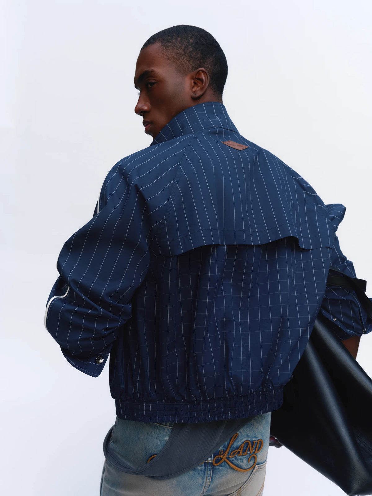 Striped Cropped Zip Jacket — full look