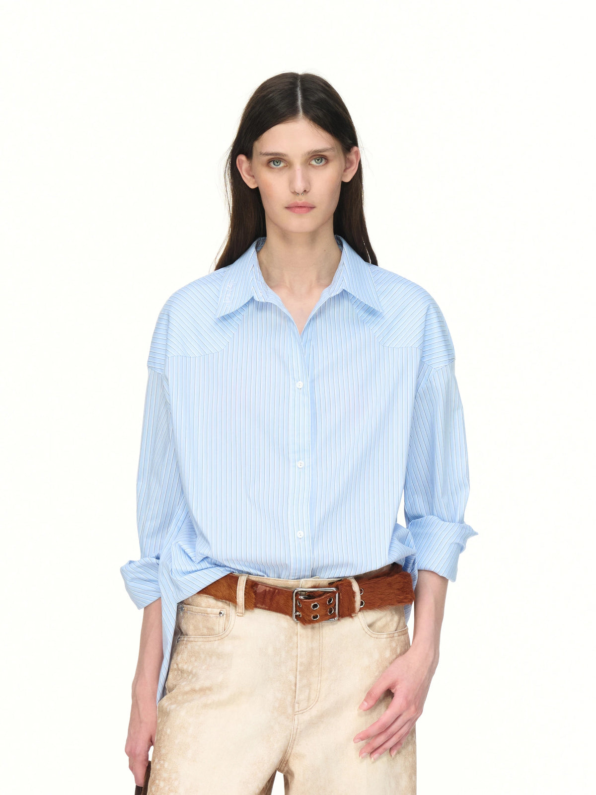 Embroidered Blue Stripe Shirt — front