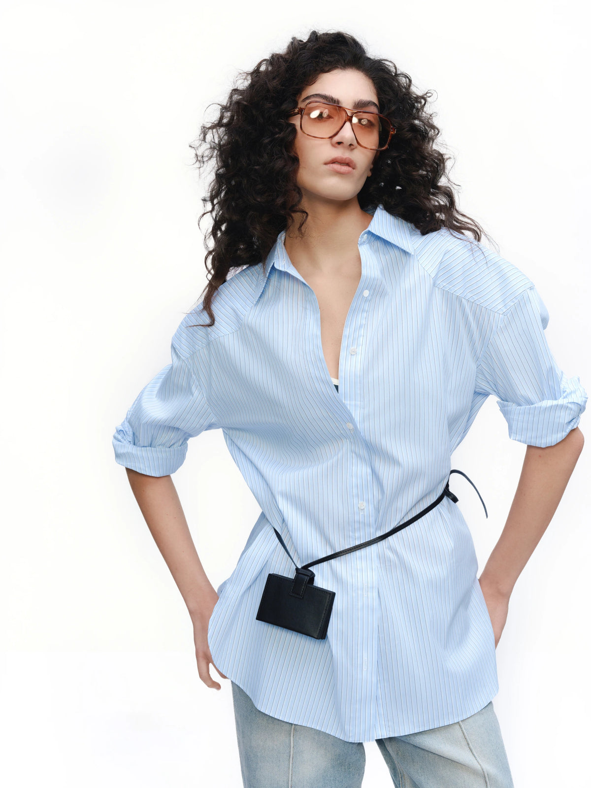 Embroidered Blue Stripe Shirt — alternate front