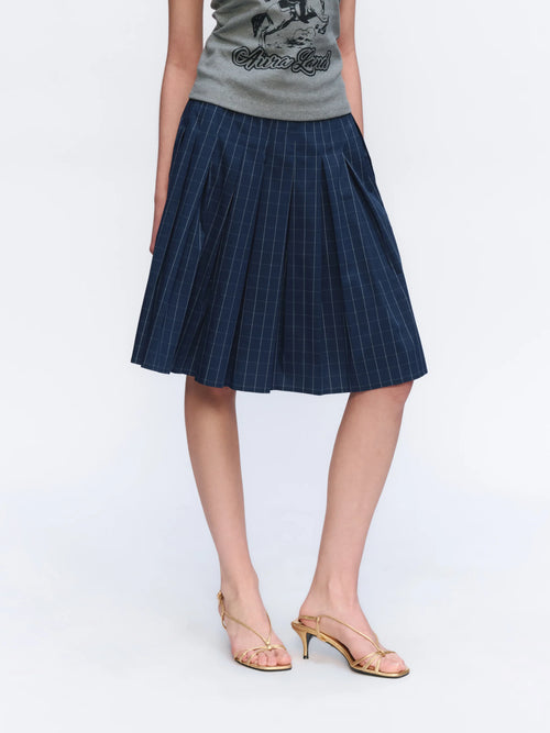Asymmetric Checked Pleated Mini Skirt - model photograph 1