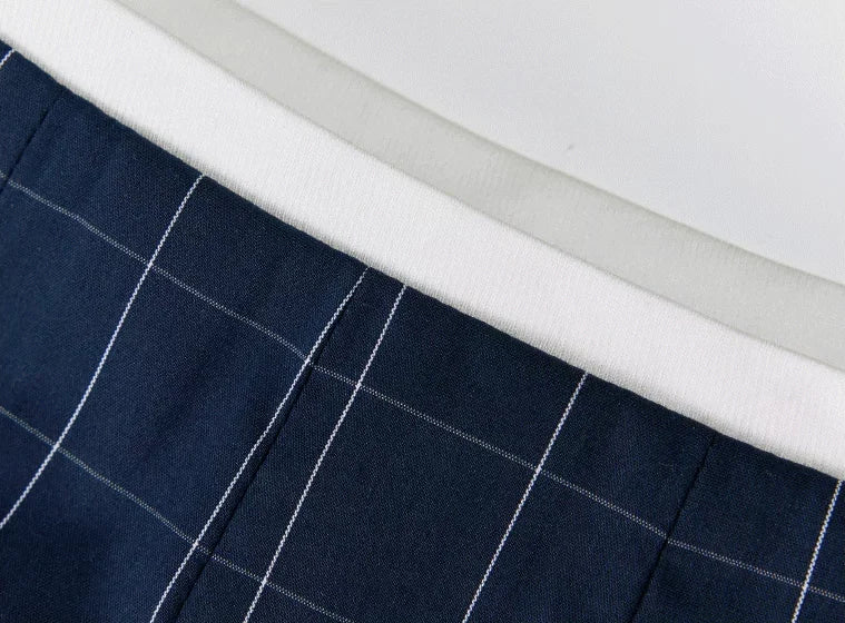 Asymmetric Checked Pleated Mini Skirt - contrasting waistband detail