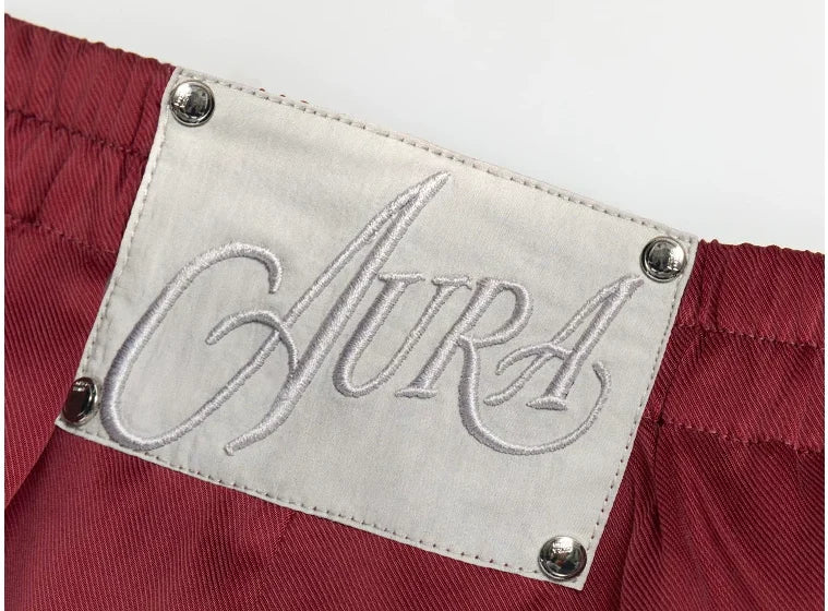 Embroidered Satin Sports Shorts - contrasting stripe detail