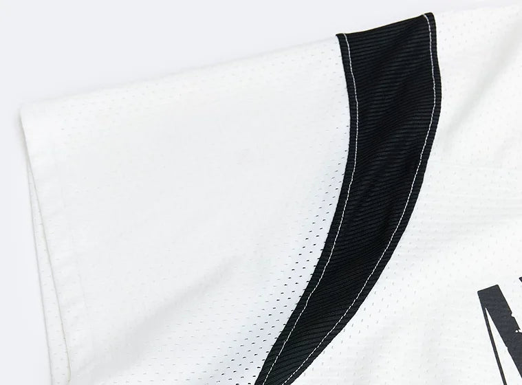 Printed Mesh V-Neck Jersey - curved contrasting panel detail