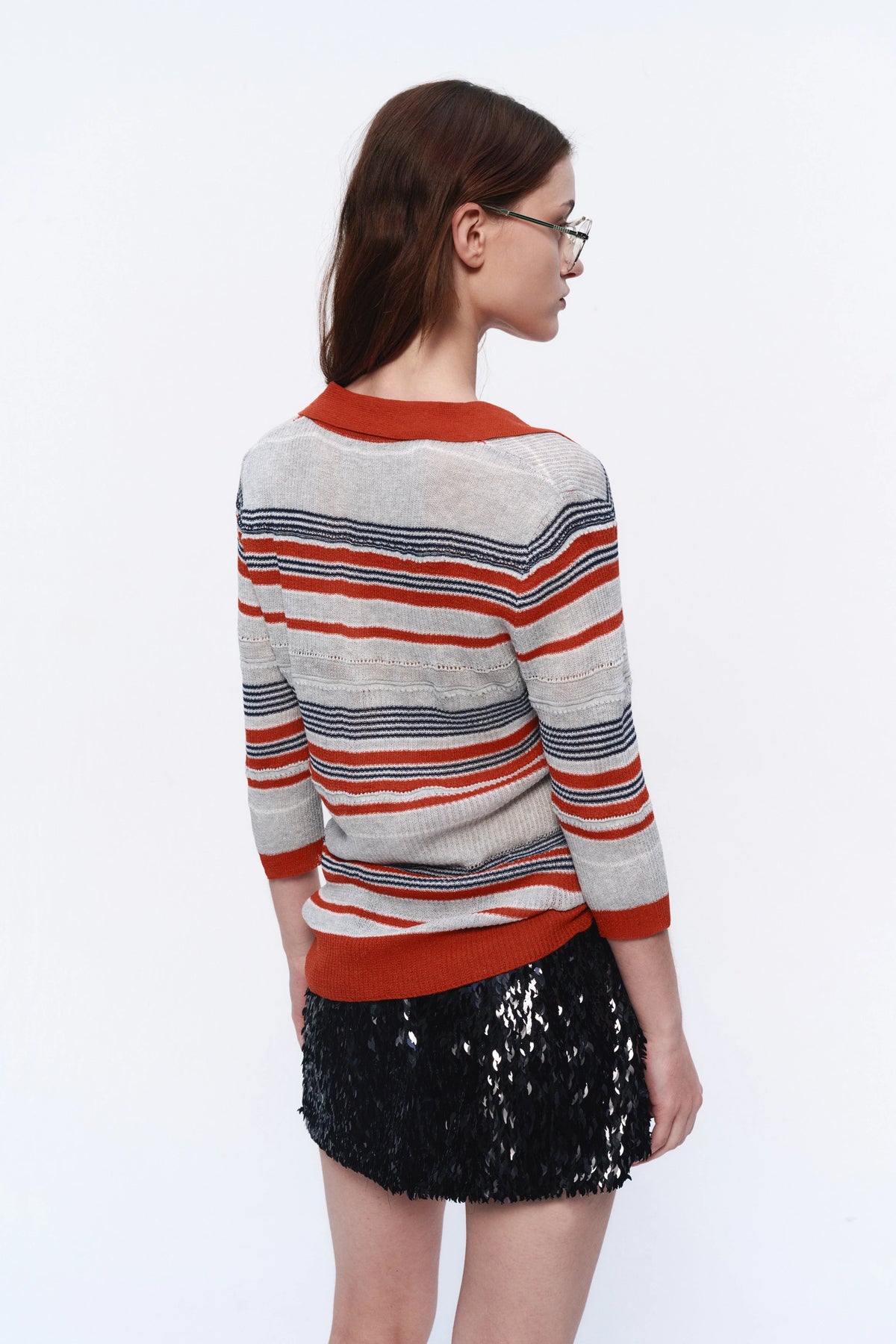 Contrast-Stripe V-Neck Polo Top — back
