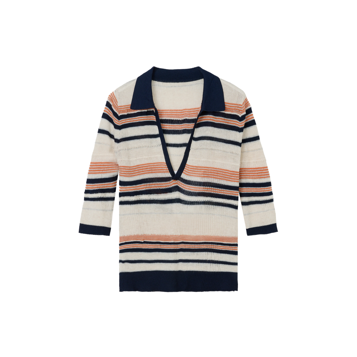 Contrast-Stripe V-Neck Polo Top — product still life