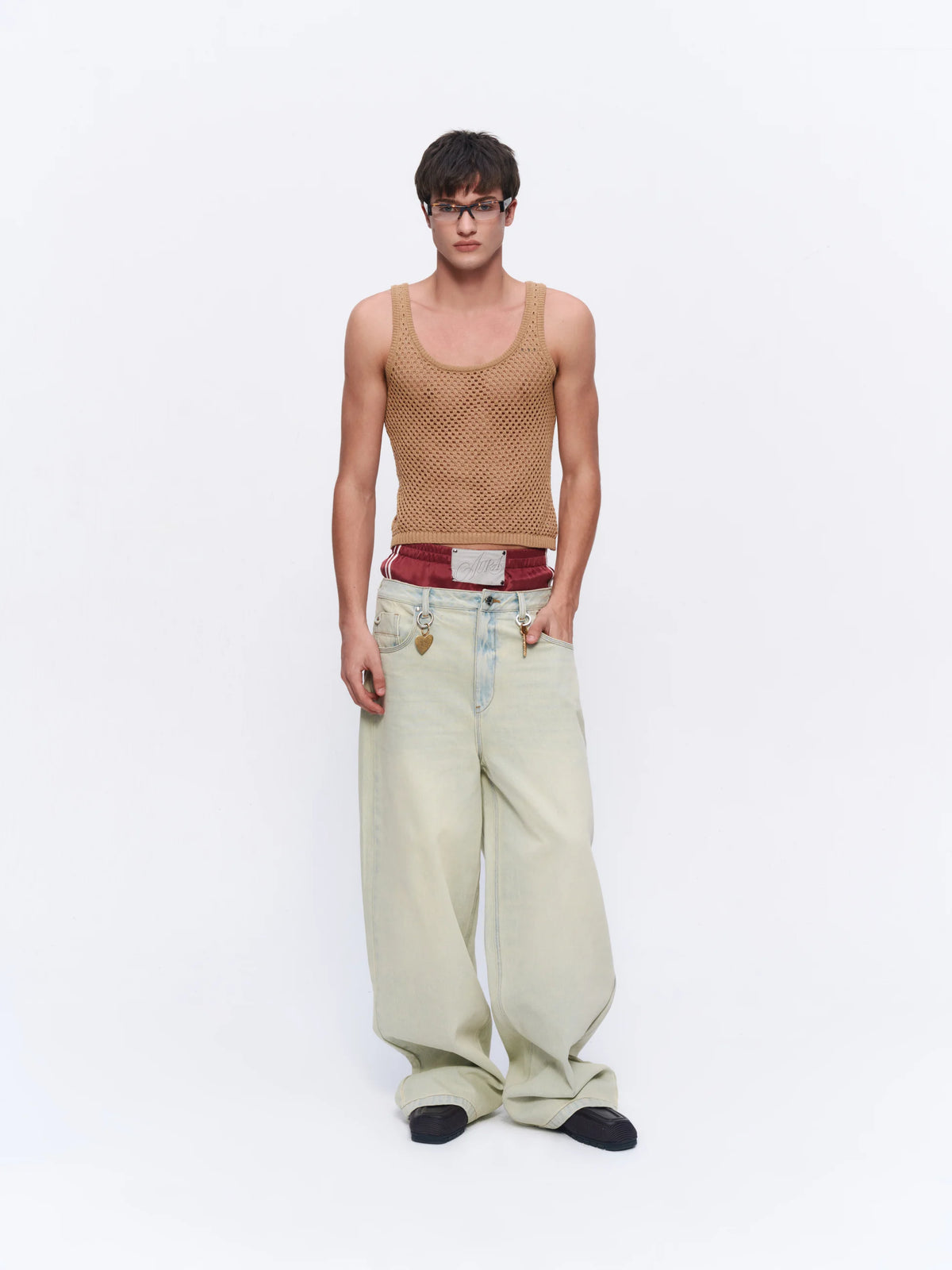Vintage-Wash Wide-Leg Jeans — model photograph