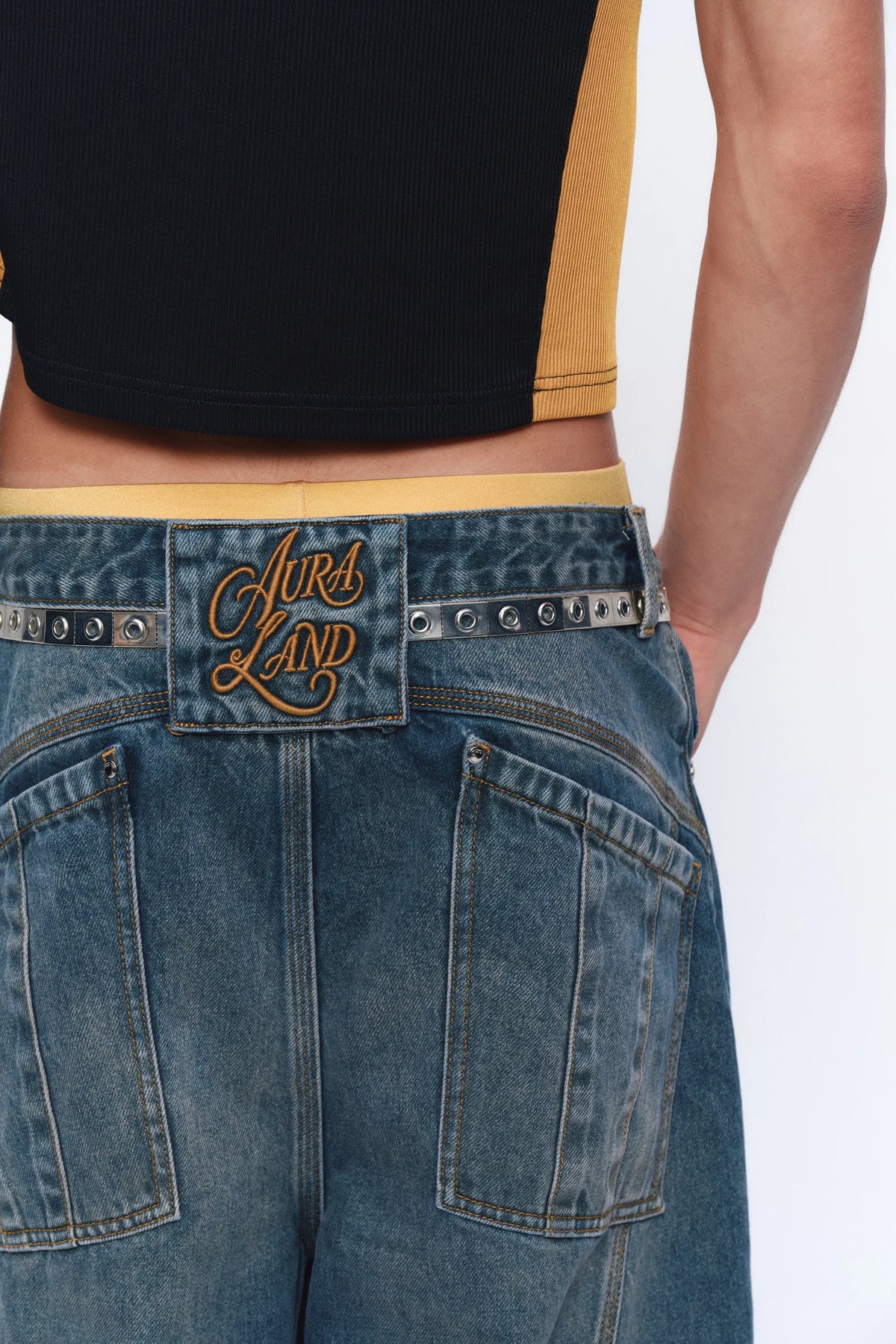 Vintage-Wash Wide-Leg Jeans — model photograph