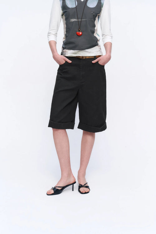 Cuffed Denim Bermuda Shorts — full look