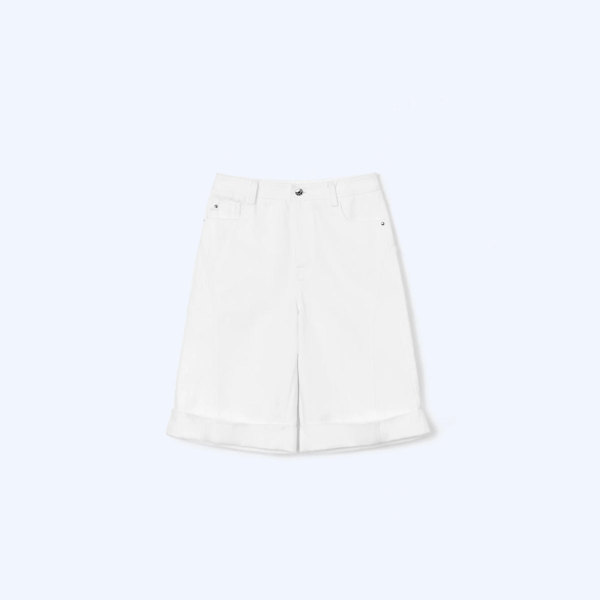 Cuffed Denim Bermuda Shorts — product still life