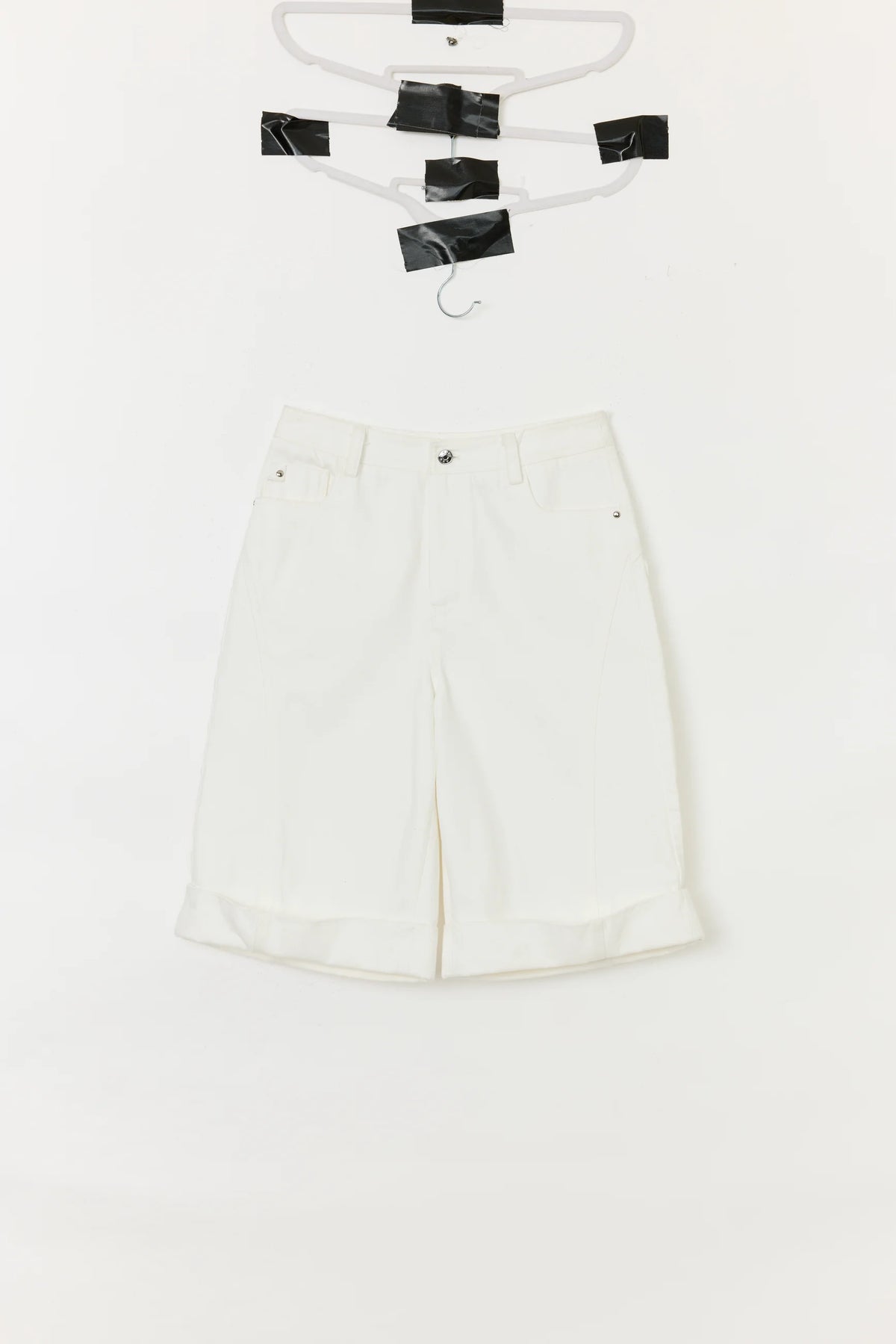 Cuffed Denim Bermuda Shorts — product flat lay