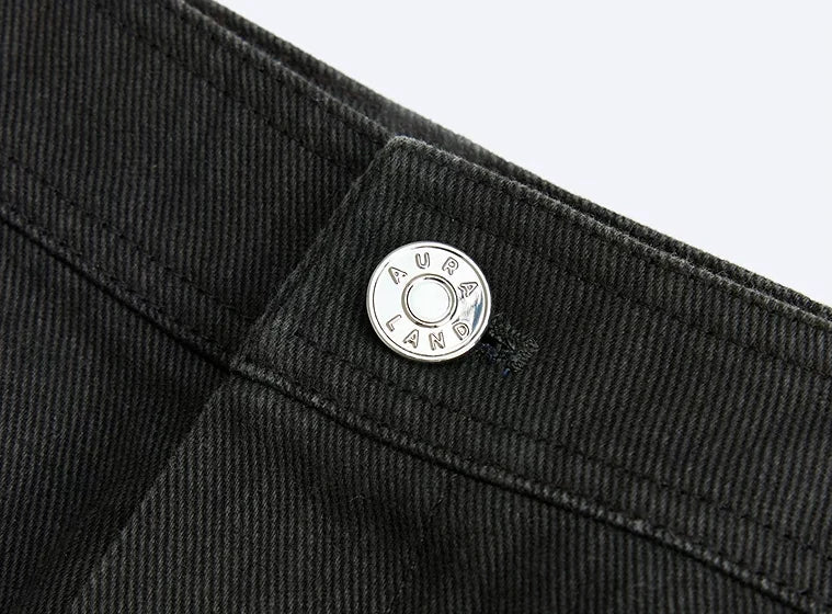Cuffed Denim Bermuda Shorts - waist button detail