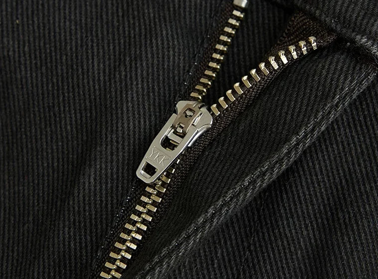 Cuffed Denim Bermuda Shorts - zipper detail