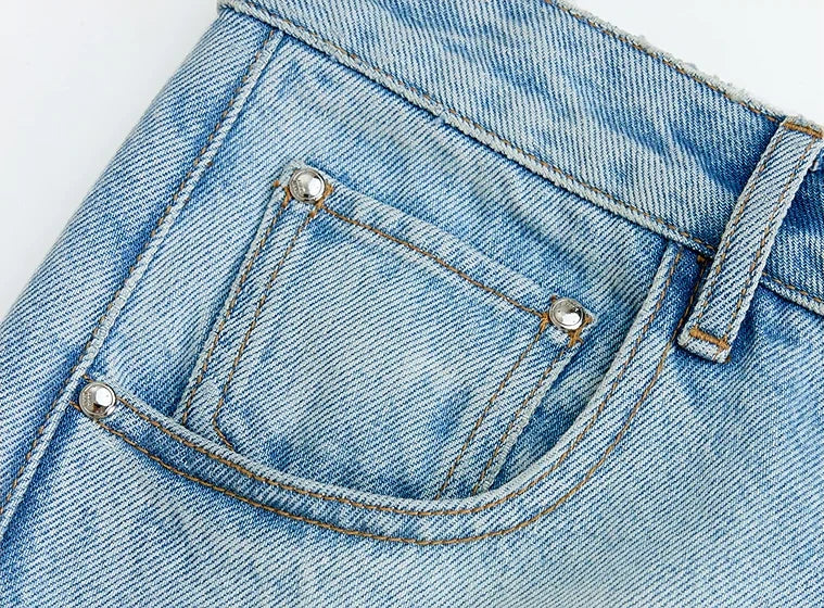 Washed Wide-Leg Jeans - denim construction detail