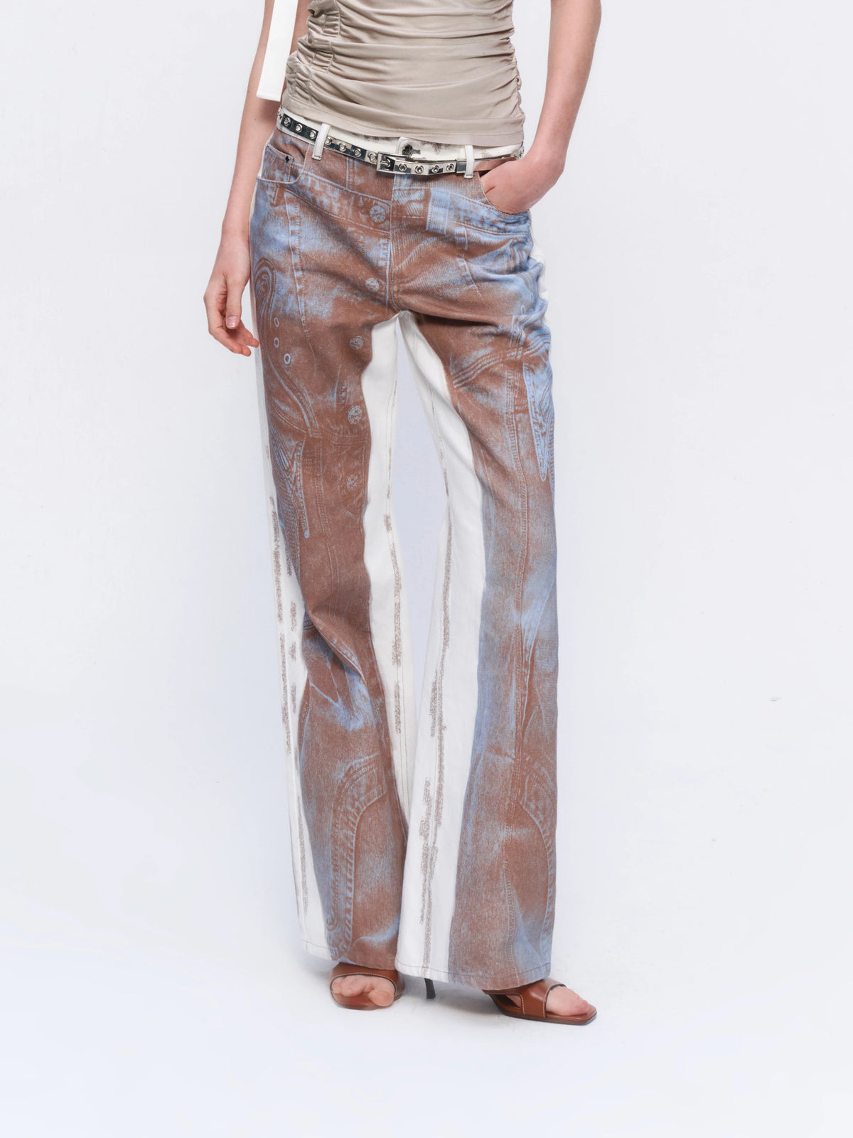 Printed Low-Rise Flared Jeans — front