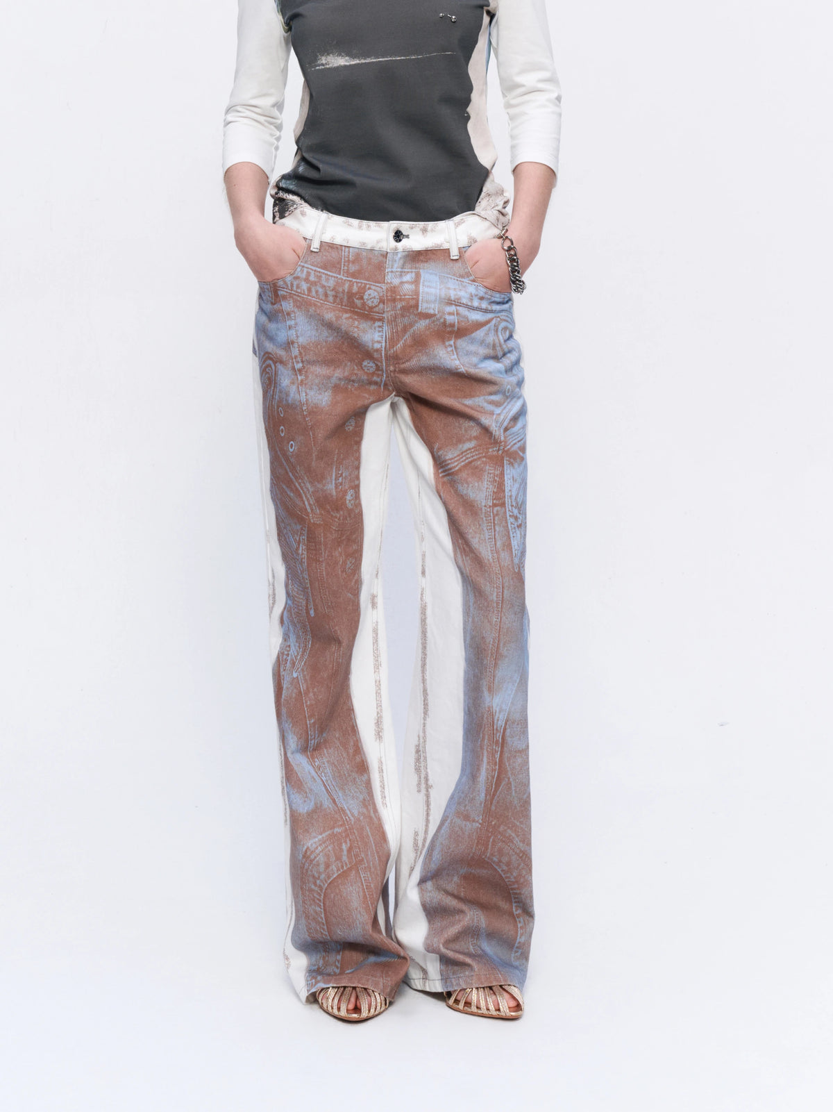 Printed Low-Rise Flared Jeans — back