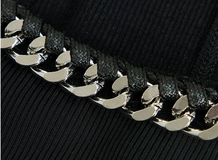 Chain-Trim Halter Bodysuit - construction close-up