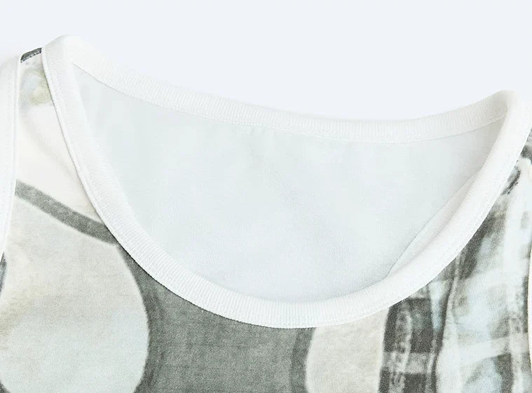 Ruched Graphic Drawstring Tank - ribbed neckline detail