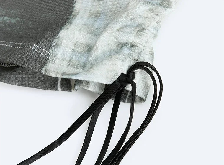 Ruched Graphic Drawstring Tank - side drawcord detail