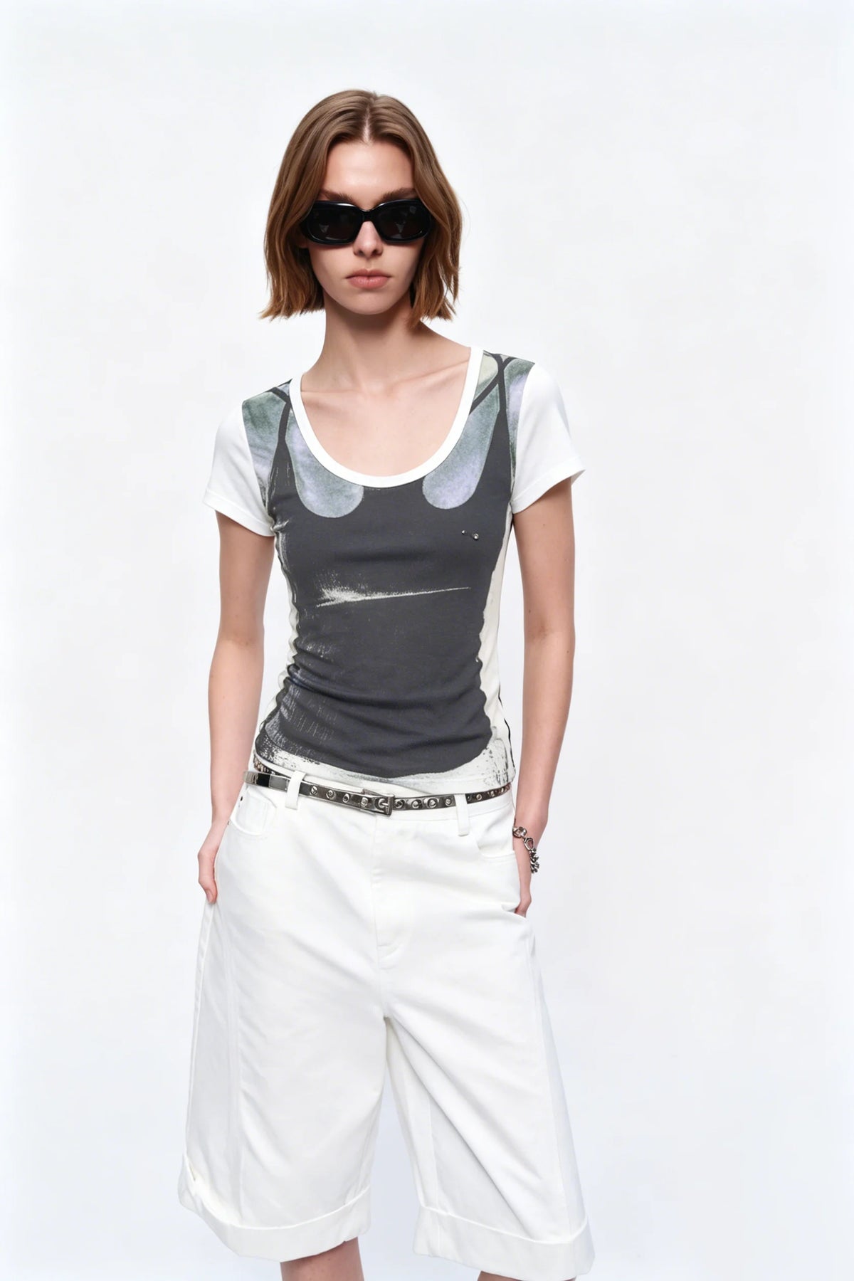 Layered Graphic Fitted T-Shirt — model photograph
