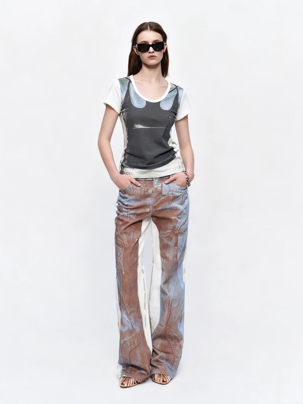 Layered Graphic Fitted T-Shirt — full look