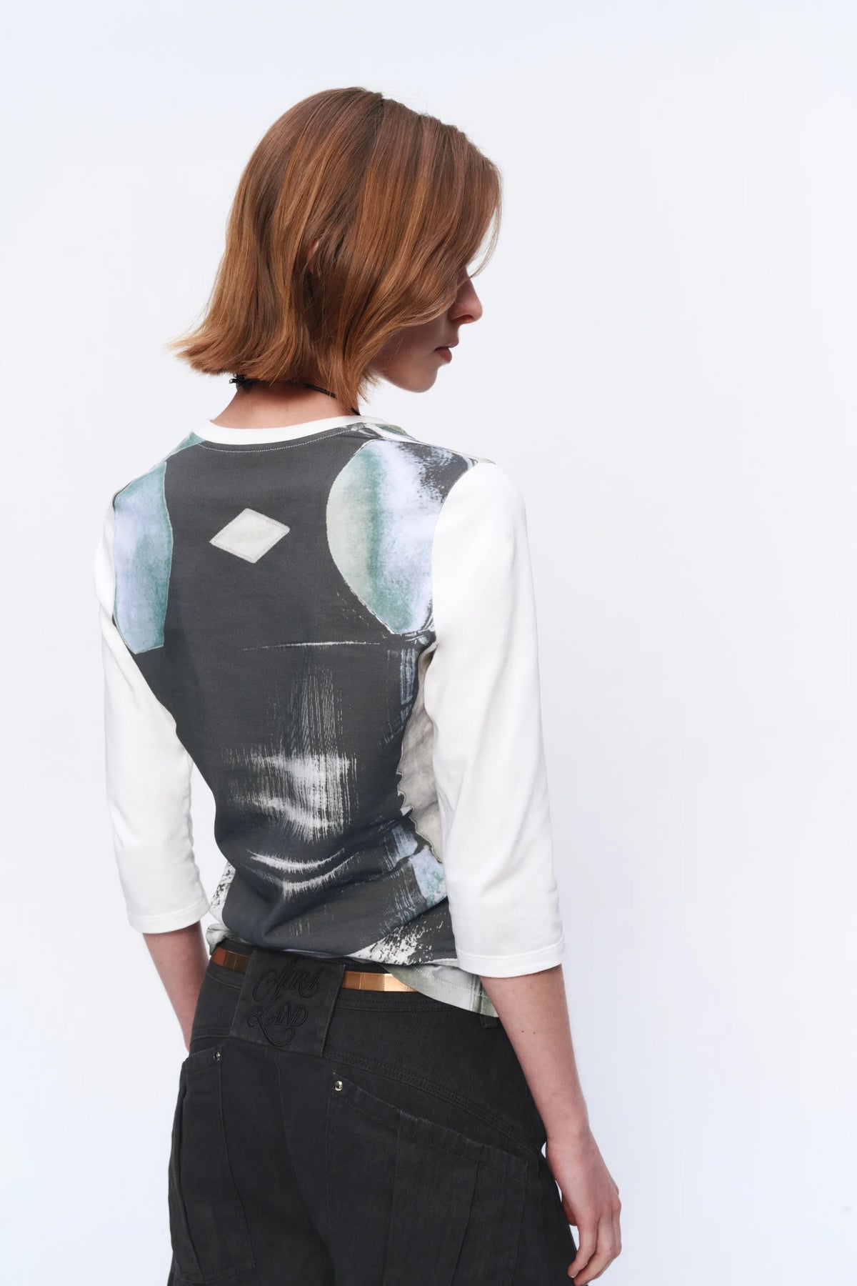 Layered Studded V-Neck T-Shirt - model photograph
