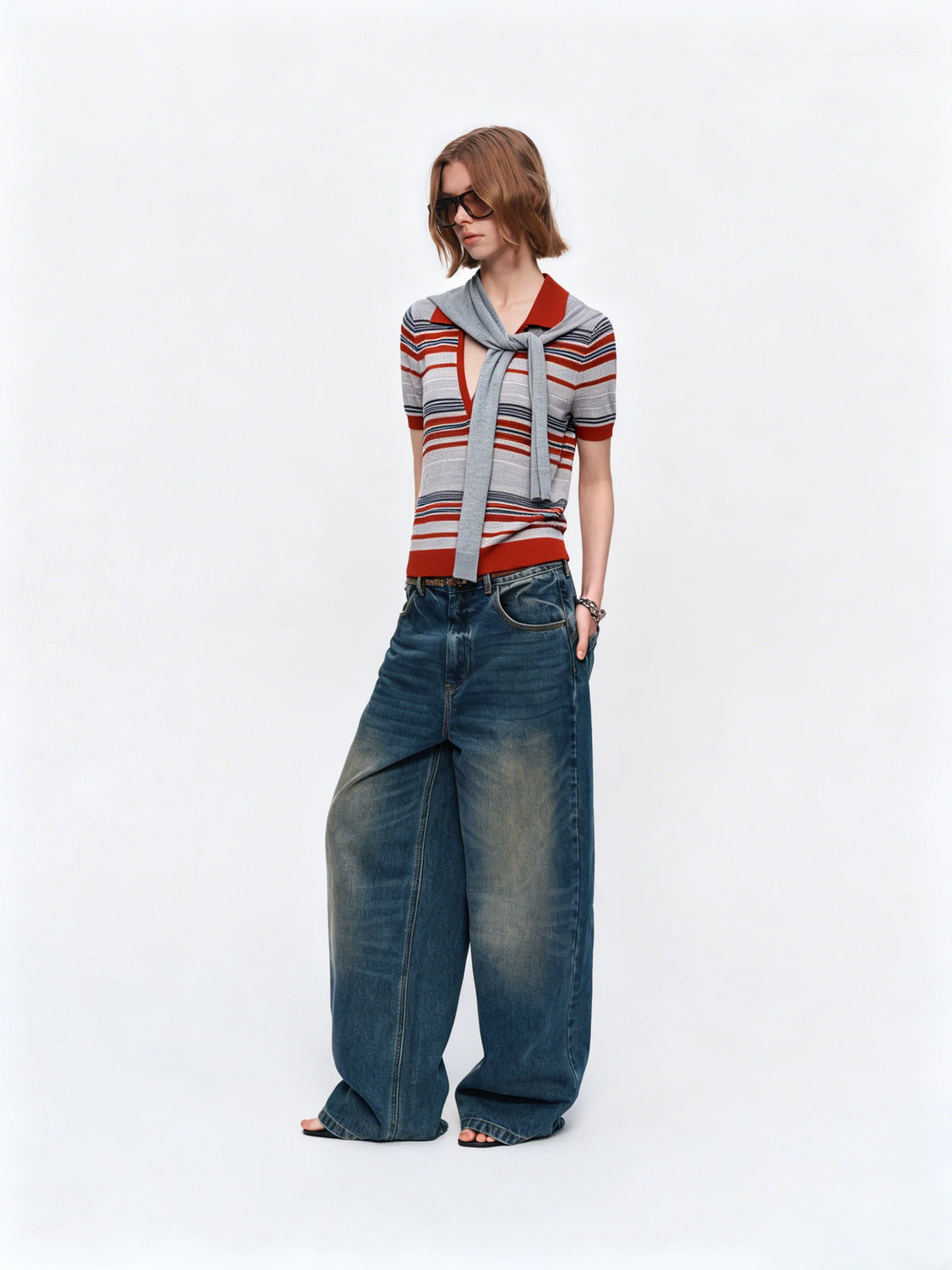 Striped Short-Sleeve Polo Top — back
