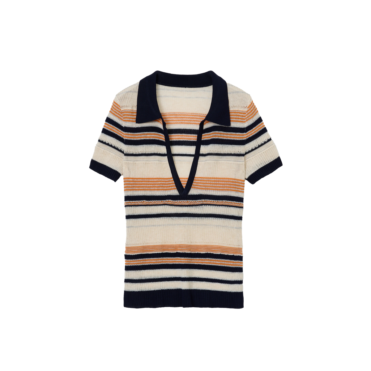 Striped Short-Sleeve Polo Top — product still life