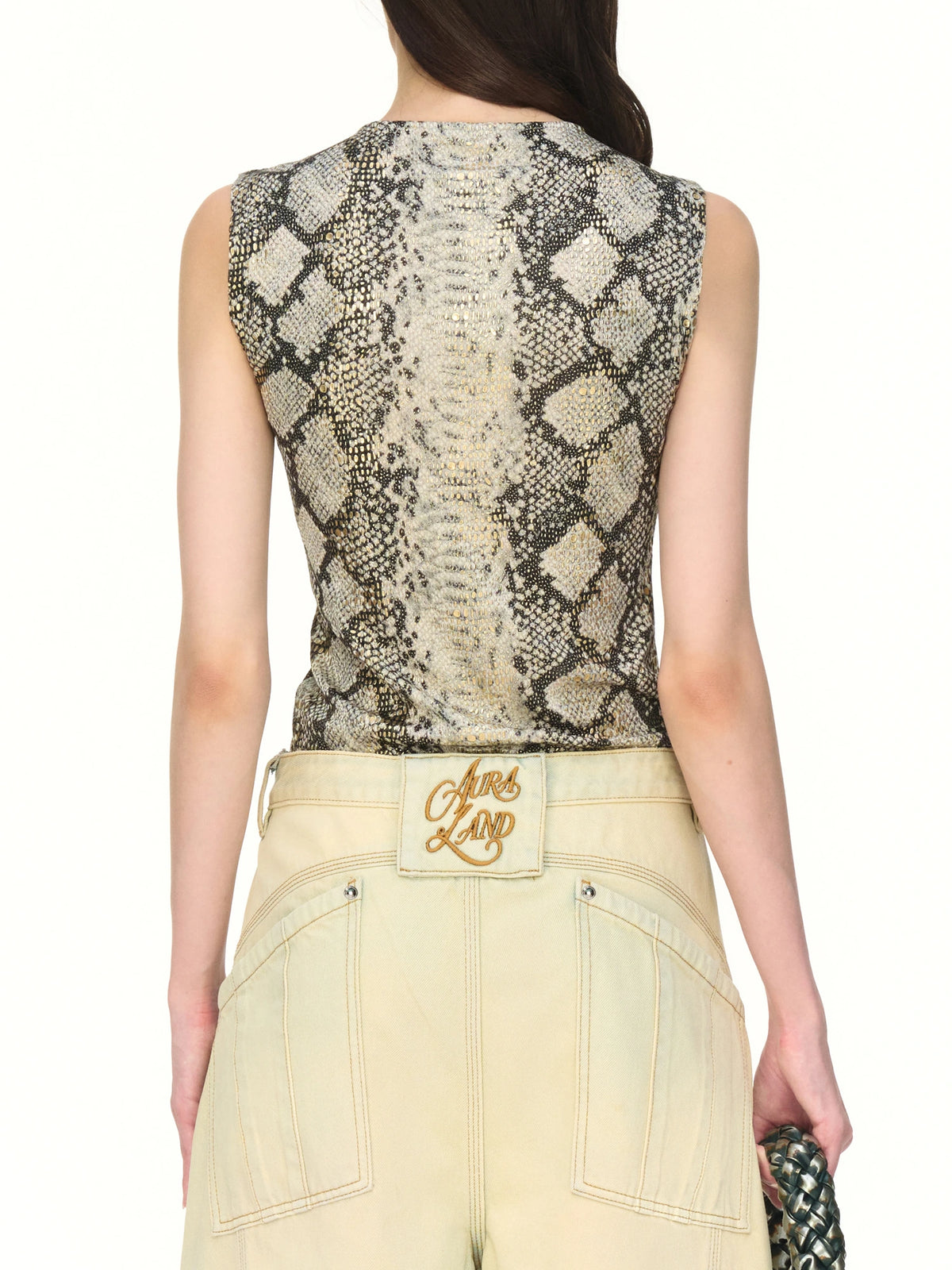 Snake-print ruched sleeveless top