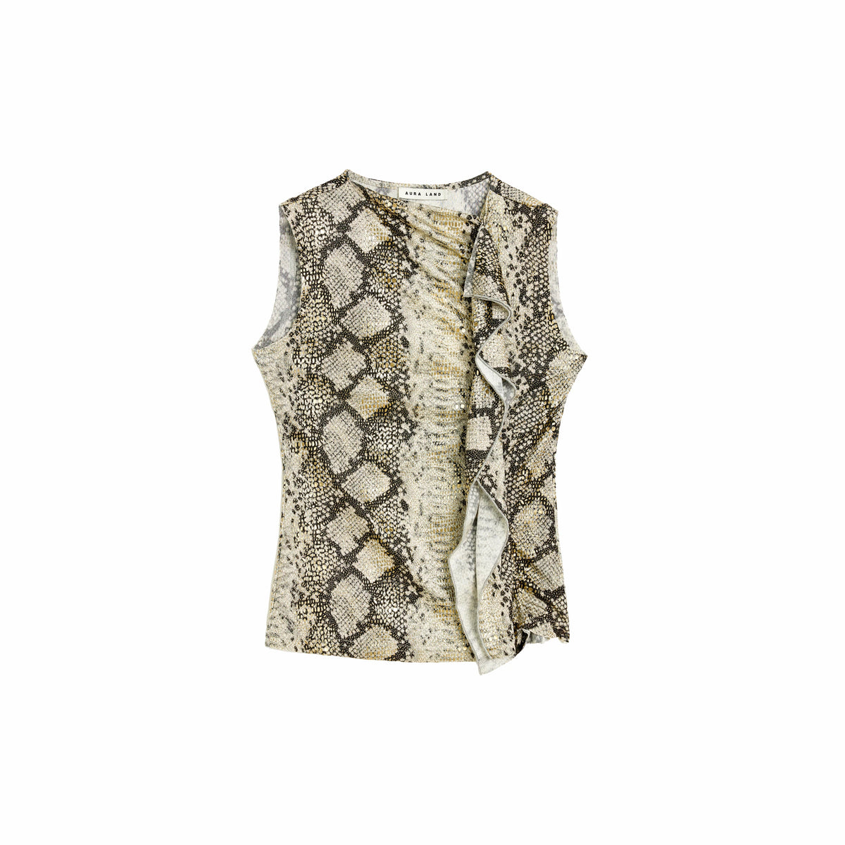 Snake-print ruched sleeveless top