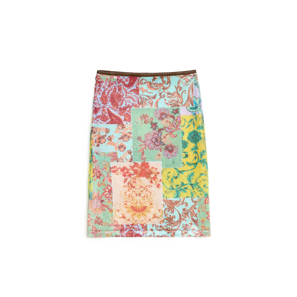 Patchwork Floral Velvet Skirt — product flat lay