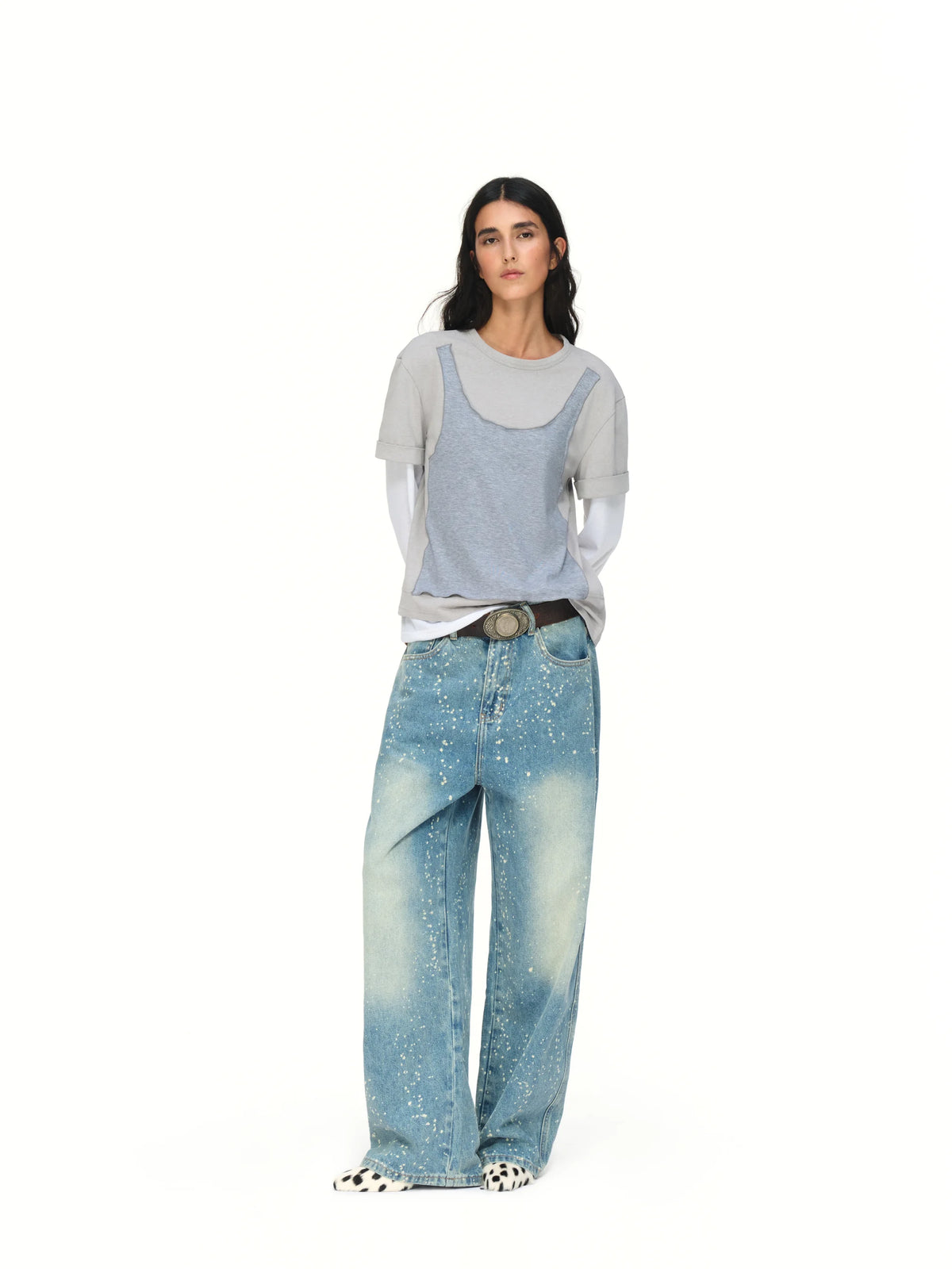 Splatter-Wash Wide-Leg Jeans - model photograph