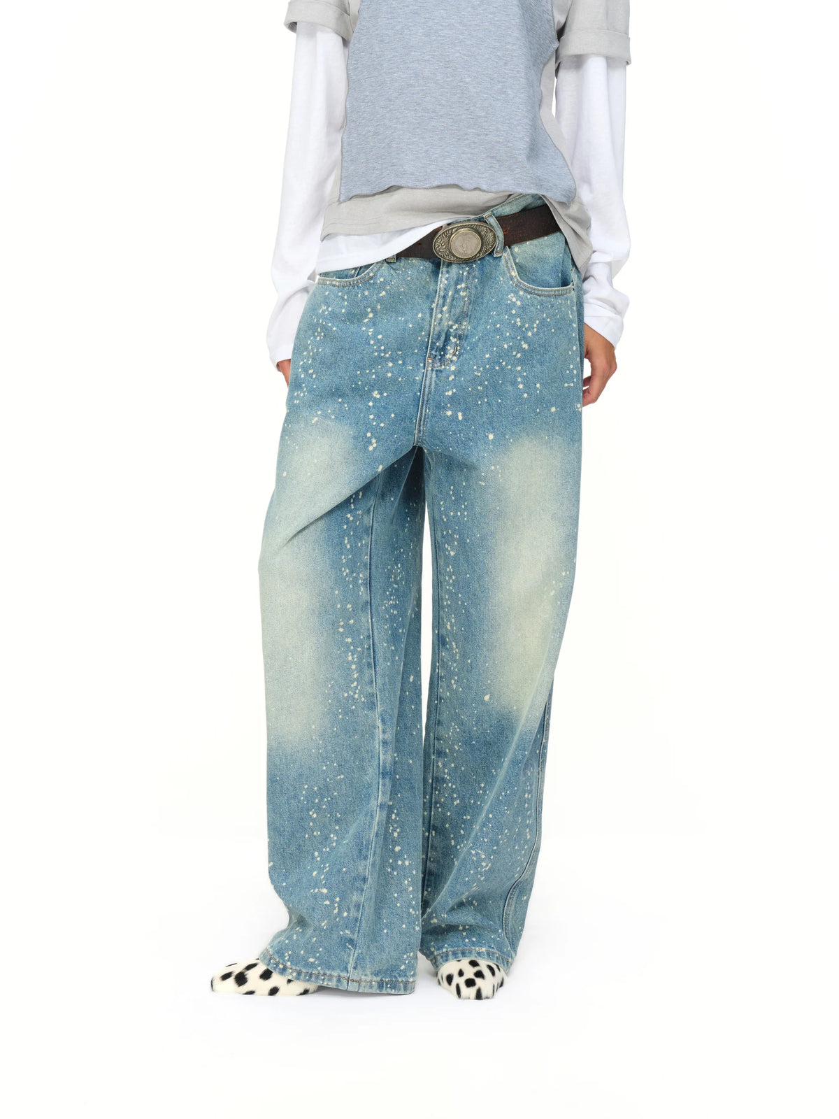Splatter-Wash Wide-Leg Jeans - model photograph