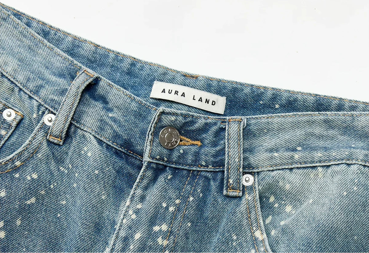 Splatter-Wash Wide-Leg Jeans - custom logo button