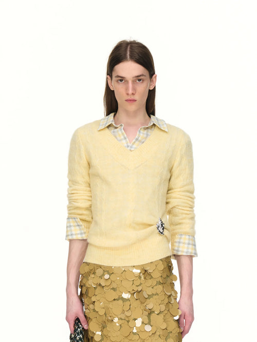 Cable-Knit V-Neck Sweater - model photograph